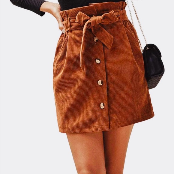 Susupeng Woman’s High Waisted Elastic Belted Corduroy Mini Skirt NWOT Size M - Picture 3 of 8